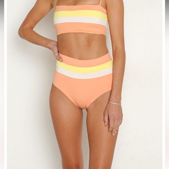 L*Space Orange and Yellow Bikini Retro-Inspired Swimwear S/XS Set - Picture 3 of 8